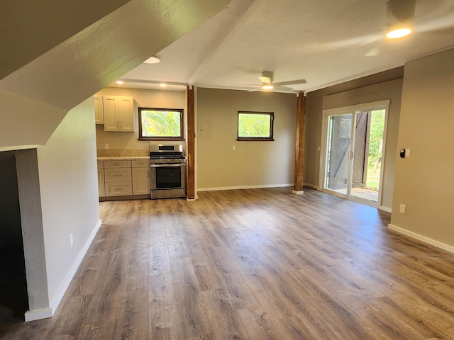 4417-B Kahili Makai St Unit D, Kilauea, HI 96754 - unfurnished living room featuring plenty of natural light, a ceiling fan, and wood finished floors