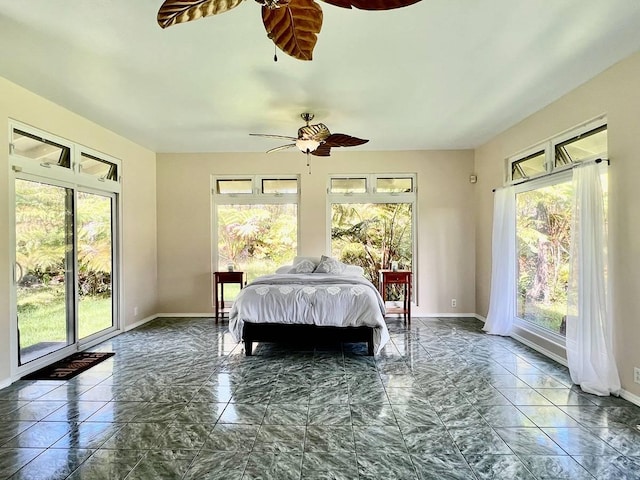 11-2920 S Apele Rd, Mountain View, HI 96771 - bedroom with multiple windows, access to outside, marble look tiles, and ceiling fan
