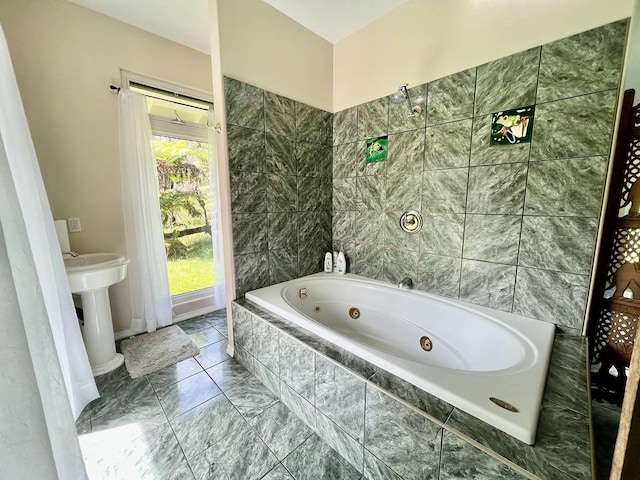 11-2920 S Apele Rd, Mountain View, HI 96771 - bathroom with a tub with jets and marble look tiles