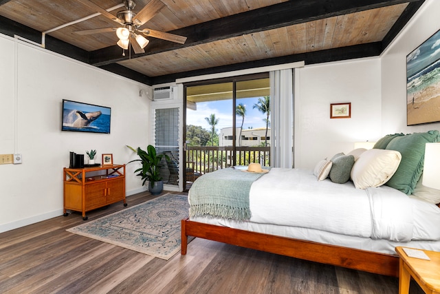 76-6259 Alii Dr Unit 332, Kailua-Kona, HI 96740 - bedroom with a wood ceiling with exposed beams, access to exterior, and wood finished floors