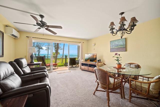 4-1250 Kuhio Hwy Unit G204, Kapaa, HI 96746 - carpeted living area featuring an AC wall unit, a chandelier, and ceiling fan