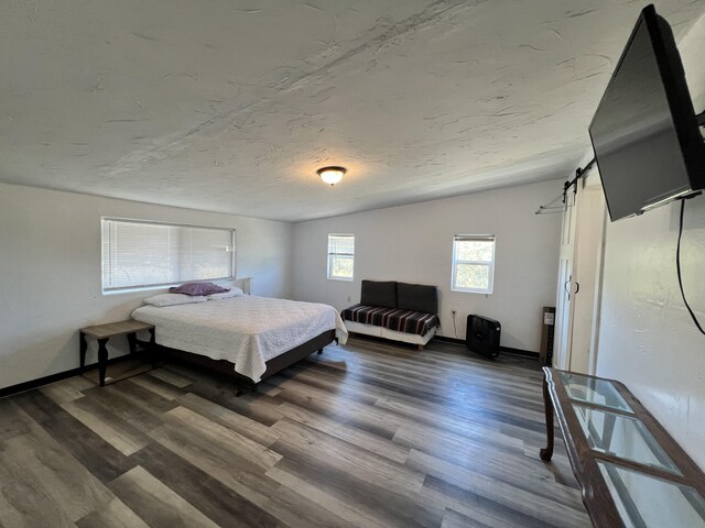 94-6347 Makai St, Naalehu, HI 96772 - bedroom featuring a barn door, wood finished floors, and lofted ceiling