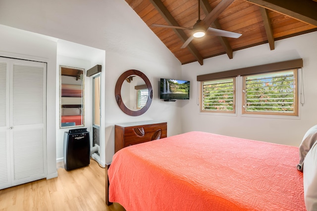 1901 Poipu Rd Unit 633, Koloa, HI 96756 - bedroom with wood ceiling, light wood finished floors, a closet, and a ceiling fan