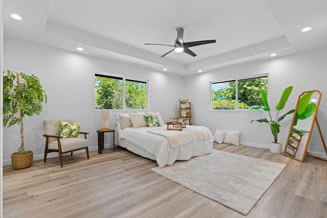 15-1698 5th Ave, Keaau, HI 96749 - bedroom with a raised ceiling, recessed lighting, light wood finished floors, and ceiling fan