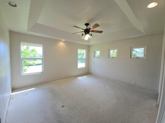 15-1581 Railroad Ave, Keaau, HI 96749 - empty room with a tray ceiling, ceiling fan, carpet, and recessed lighting