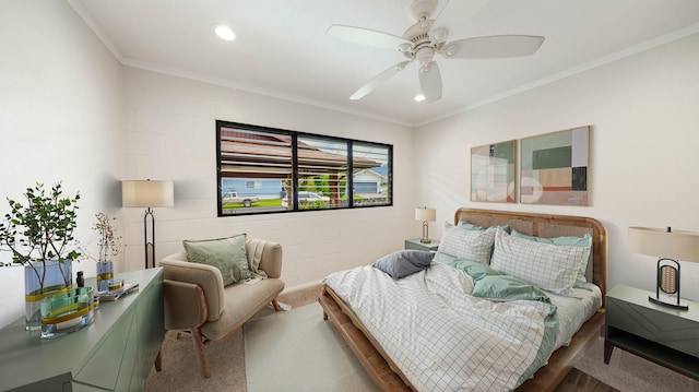328 Molo St, Kapaa, HI 96746 - bedroom featuring ornamental molding, recessed lighting, and a ceiling fan