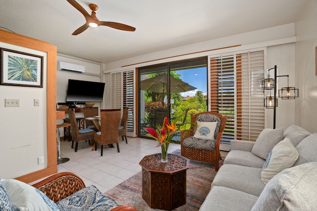 2253 Poipu Rd Unit 320, Koloa, HI 96756 - tiled living room with an AC wall unit and ceiling fan