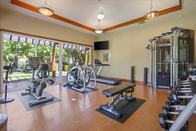 68-1122 Na Ala Hele Rd Unit E4, Kamuela, HI 96743 - gym with a raised ceiling and wood finished floors
