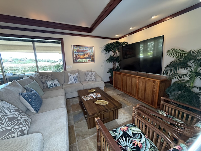 62-3600 Amaui Pl Unit 345, Kamuela, HI 96743 - living room featuring light stone finish flooring and ornamental molding