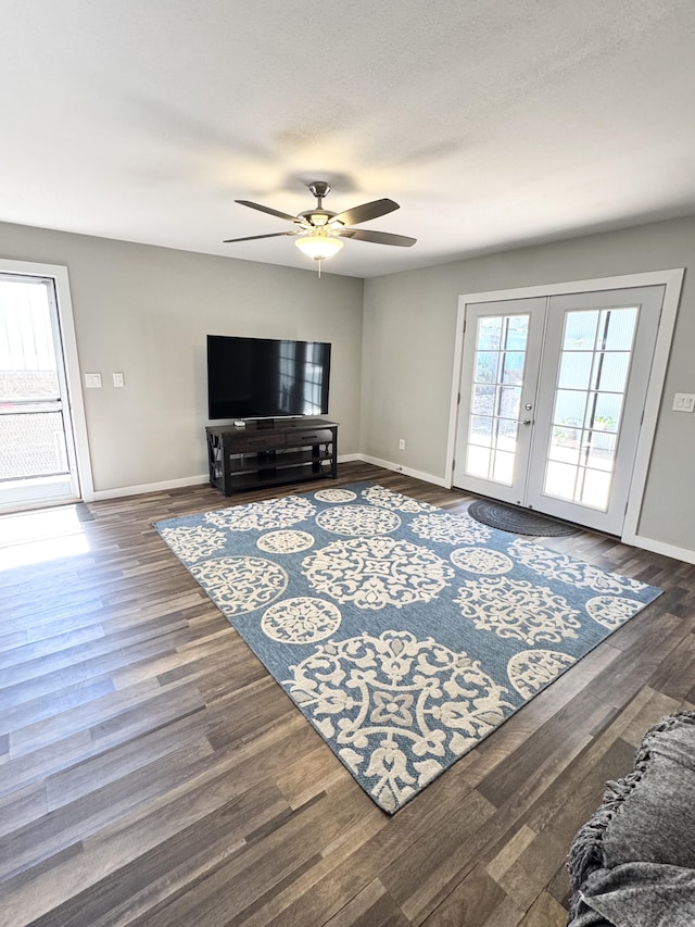 68-3521 Makuahine St, Waikoloa, HI 96738 - living area featuring wood finished floors, ceiling fan, and french doors