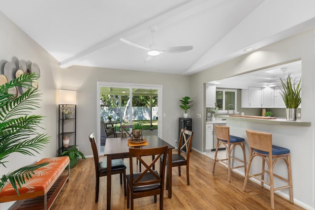 68-1740 Akaula St, Waikoloa, HI 96738 - dining space with vaulted ceiling, light wood-style floors, and ceiling fan