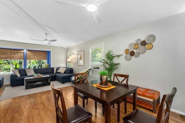 68-1740 Akaula St, Waikoloa, HI 96738 - dining room with ceiling fan, wood finished floors, and vaulted ceiling