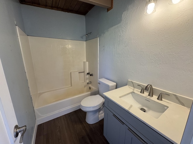 11-3135 Alii Kane St, Volcano, HI 96785 - full bathroom with a wood ceiling with exposed beams, bathing tub / shower combination, vanity, wood finished floors, and a textured wall