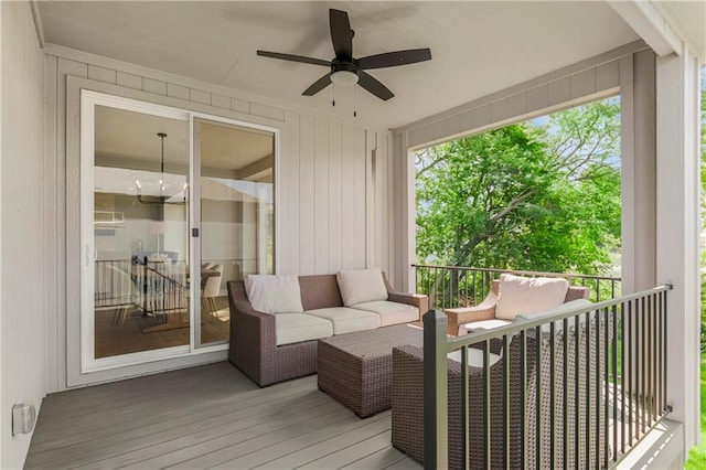25025 W 92nd St, Lenexa, KS 66227 - deck with an outdoor living space and a ceiling fan