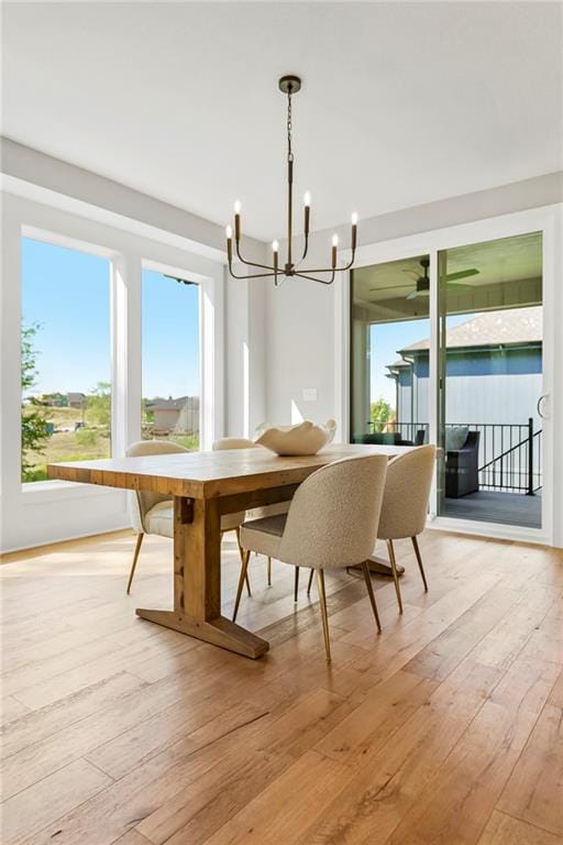 dining area featuring a notable chandelier and light hardwood / wood-style flooring