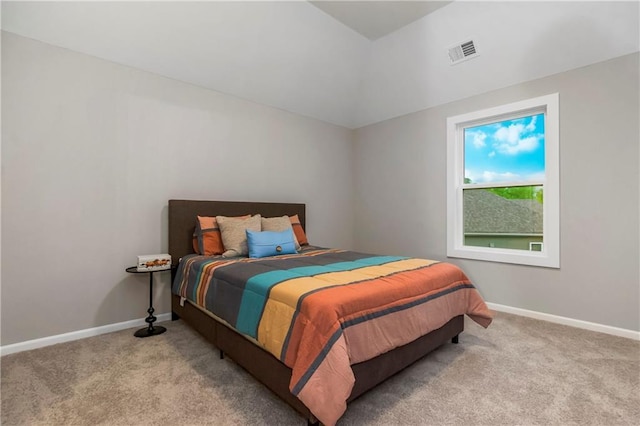 16388 S Brougham Dr, Olathe, KS 66062 - bedroom featuring baseboards, carpet, vaulted ceiling, and visible vents