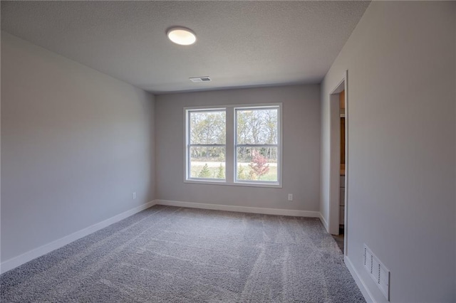 unfurnished room with carpet flooring and a textured ceiling