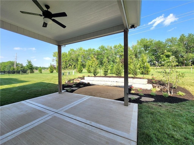 view of patio / terrace featuring ceiling fan