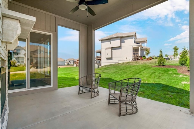 25212 W 92nd St, Lenexa, KS 66227 - view of patio / terrace featuring ceiling fan and a residential view