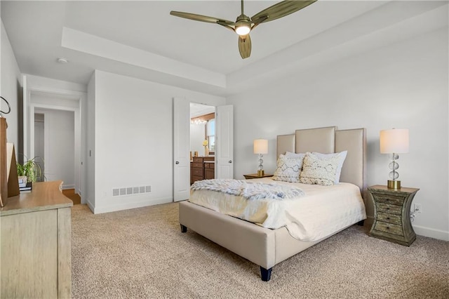 25212 W 92nd St, Lenexa, KS 66227 - bedroom featuring carpet, baseboards, visible vents, a raised ceiling, and a ceiling fan