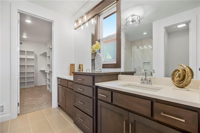 25212 W 92nd St, Lenexa, KS 66227 - full bathroom with visible vents, recessed lighting, walk in shower, and vanity