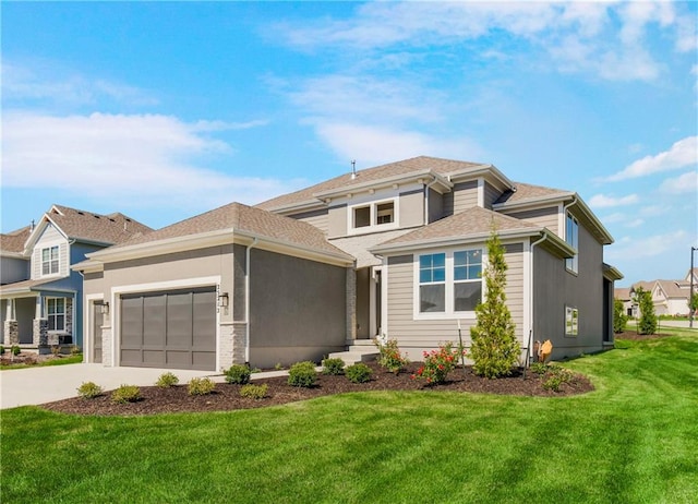 25212 W 92nd St, Lenexa, KS 66227 - prairie-style home featuring driveway, a front yard, and an attached garage