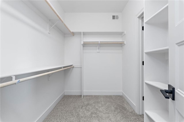 walk in closet with light colored carpet