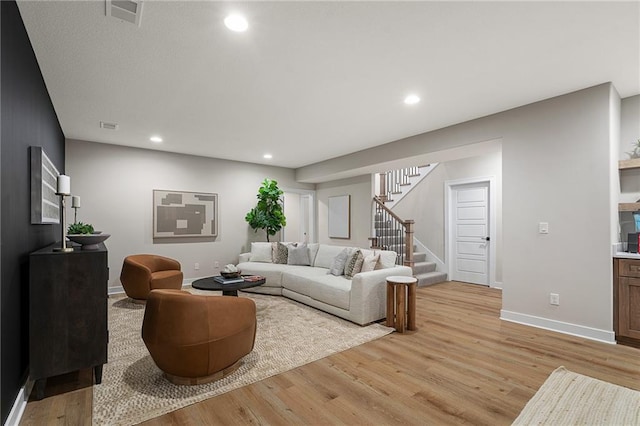 living room with light wood-type flooring