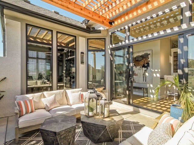 2908 NE 102nd St, Kansas City, MO 64155 - view of patio / terrace featuring a pergola and an outdoor living space