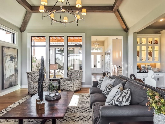 2908 NE 102nd St, Kansas City, MO 64155 - sunroom featuring a chandelier and lofted ceiling with beams