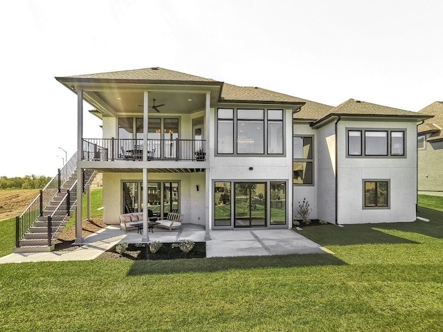 2908 NE 102nd St, Kansas City, MO 64155 - rear view of house with a yard, a patio area, and ceiling fan