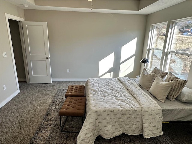 bedroom with dark carpet