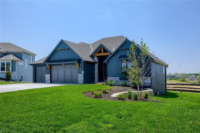 view of front facade with a front lawn and a garage