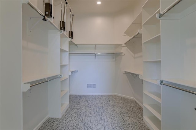 spacious closet featuring light carpet