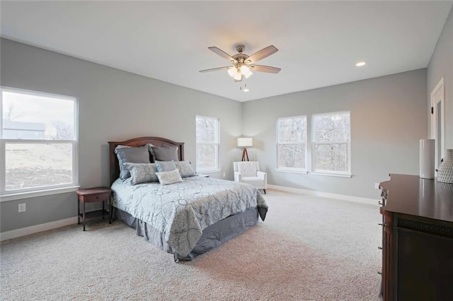 bedroom featuring carpet and ceiling fan