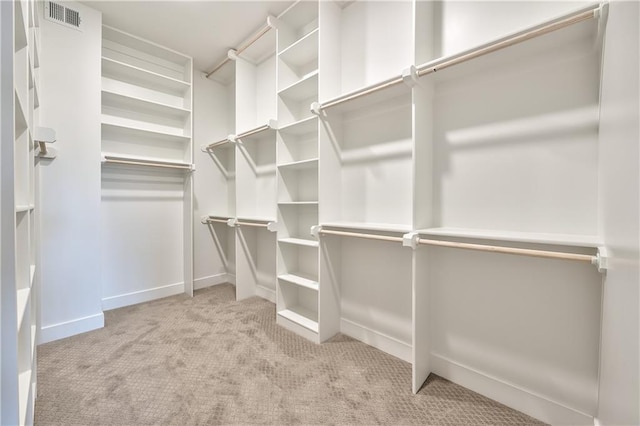 spacious closet featuring light carpet