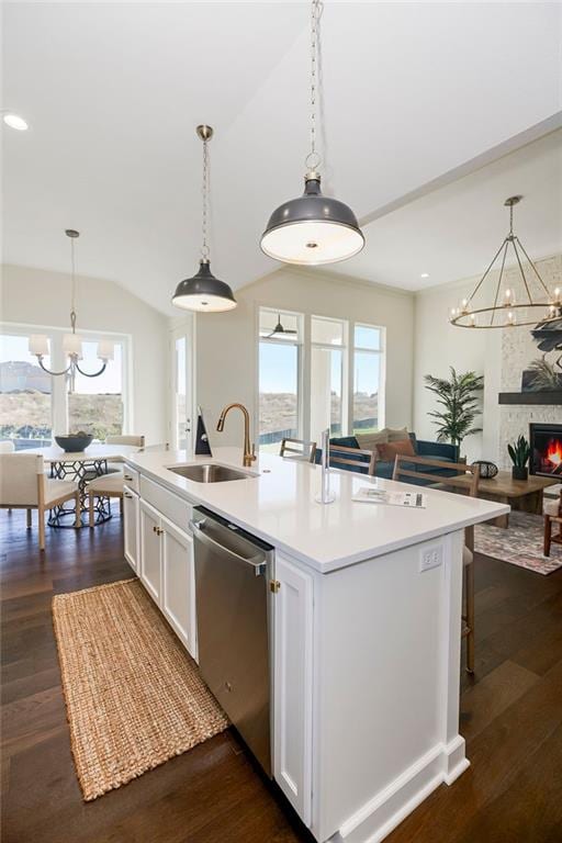 kitchen featuring an island with sink, a healthy amount of sunlight, and stainless steel dishwasher