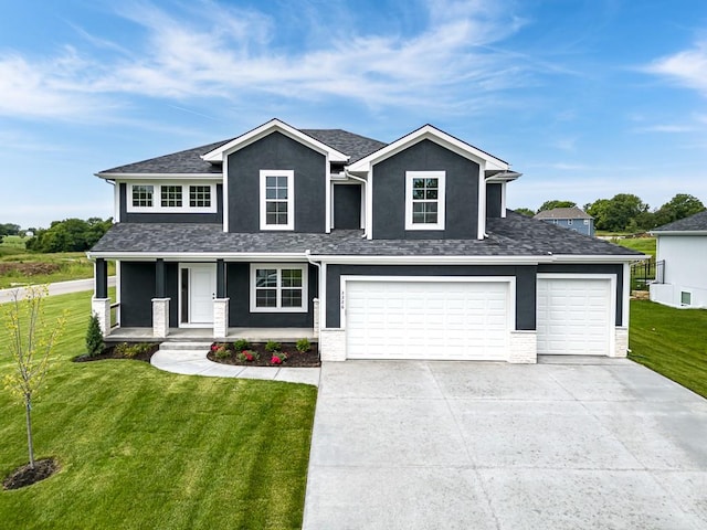 view of front of home featuring a front lawn and a garage