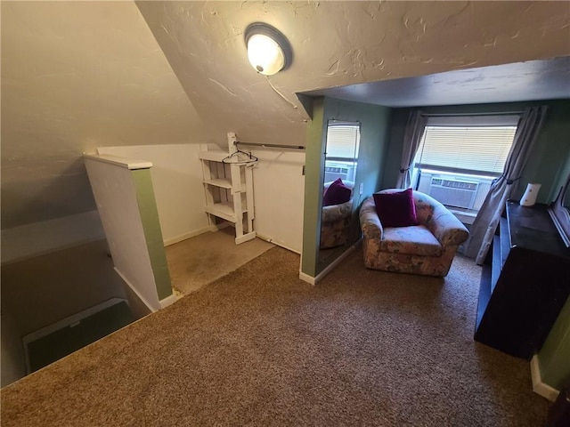 interior space featuring dark colored carpet