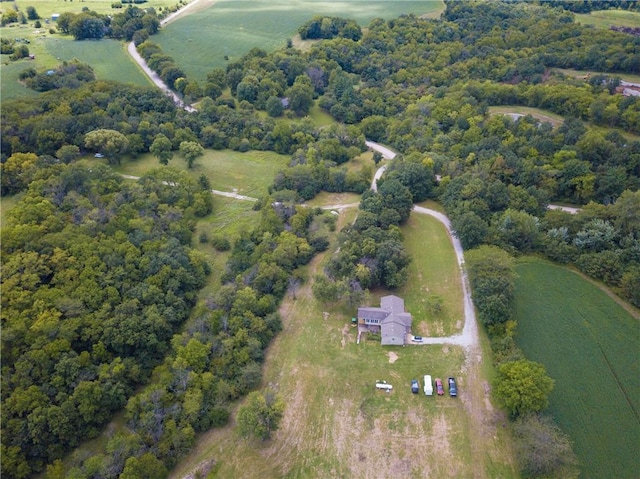 birds eye view of property featuring a rural view