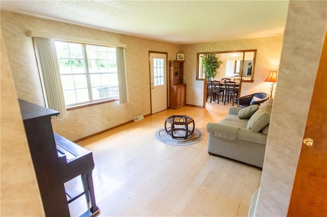 living room with light hardwood / wood-style floors