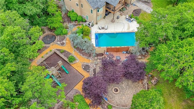 29800 E 65th St, Blue Springs, MO 64014 - aerial view of property and surrounding area with a pool area