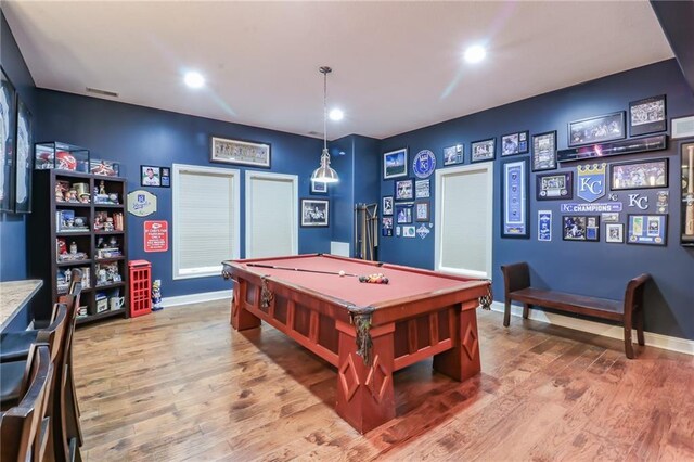 29800 E 65th St, Blue Springs, MO 64014 - rec room with billiards table, wood finished floors, baseboards, and recessed lighting