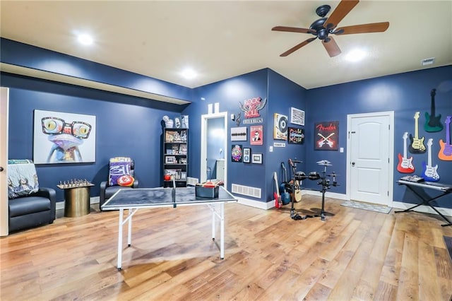 29800 E 65th St, Blue Springs, MO 64014 - rec room with ceiling fan, wood finished floors, and baseboards