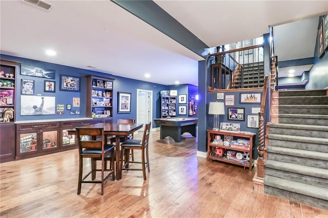 29800 E 65th St, Blue Springs, MO 64014 - dining room featuring stairs, hardwood / wood-style flooring, and recessed lighting