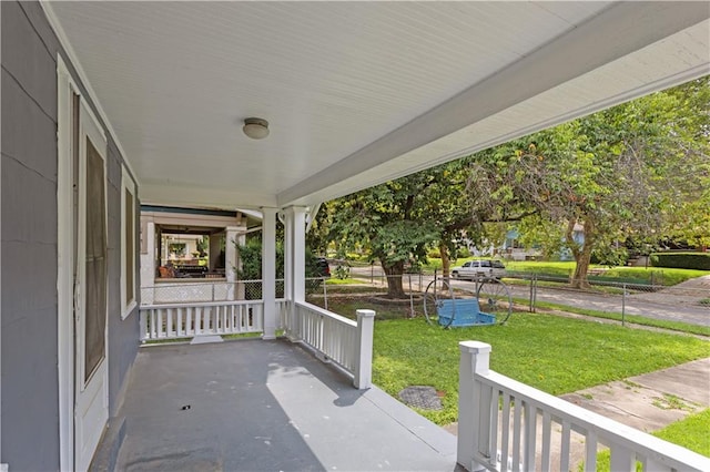 view of terrace featuring covered porch