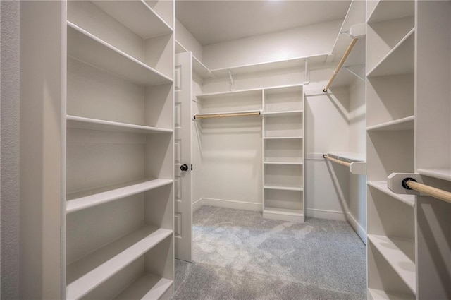 walk in closet featuring light carpet