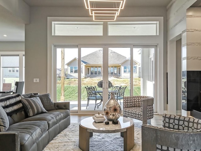 living room featuring plenty of natural light and wood-type flooring