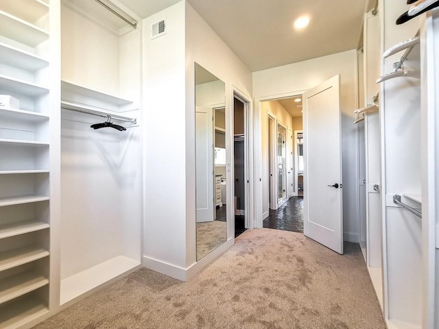 walk in closet with carpet floors