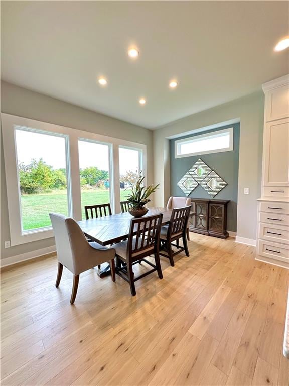 dining room featuring plenty of natural light and light wood-type flooring